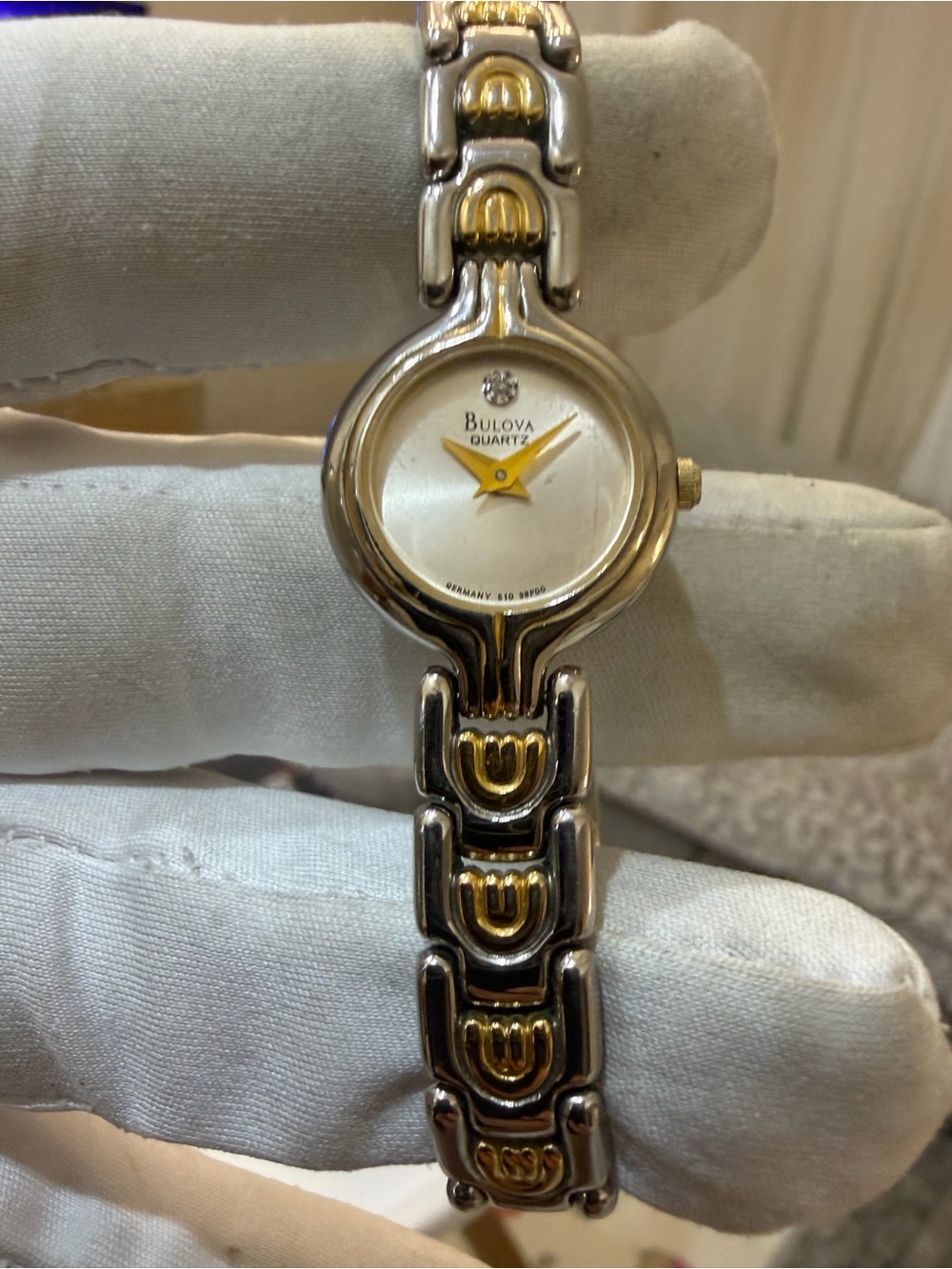Vintage Bulova Two-Tone Ladies Dress Watch with Diamond Accent